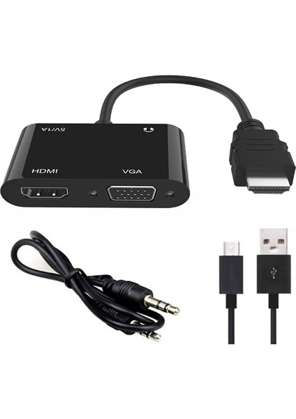 4671 HDMI To HDMI + VGA Monitör Çevirici Dönüştürücü Switch Splitter Adaptör Kablo Ekran Kartı Aksesuarı