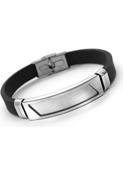 Kişiye Özel Yazılabilen Yamuk Desen Kauçuk Çelik Erkek Bileklik Cblyamukısm-