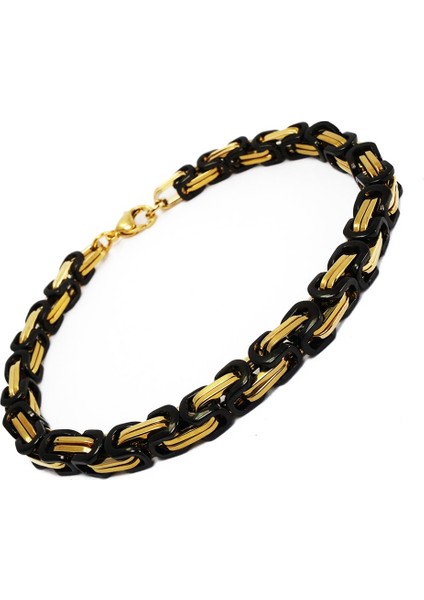Sarı Siyah Paslanmaz Çelik Erkek Kral Bileklik Orta Kalınlıkta