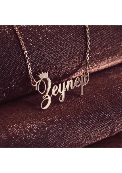 Kişiye Özel Kral Taç Imza Isim Yazılan Rose Kadın Gümüş Kolye Zincir Gklrosısımt