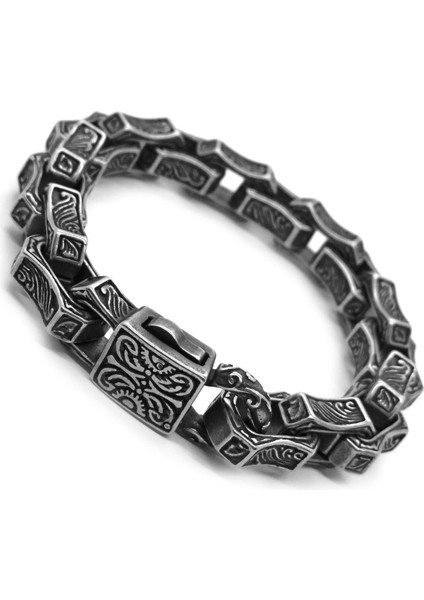 Motifli Kalın Gemi Zinciri Model Çelik Erkek Bileklik Cblmotzıncr-Syh