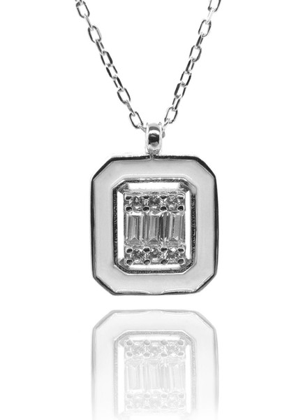 Zirkon Taşlı Kare Kadın Gümüş Kolye Gklkarezırn-Gms