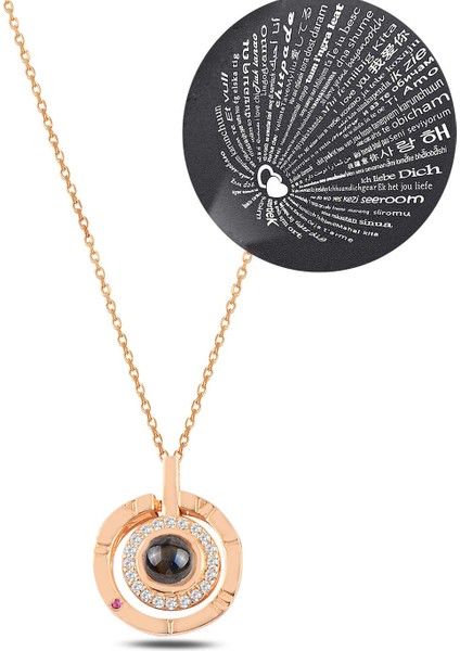 Zirkon Taşlı Rose 100 Dilde Seni Seviyorum Kadın Gümüş Kolye GKL100DLSS1-ROS