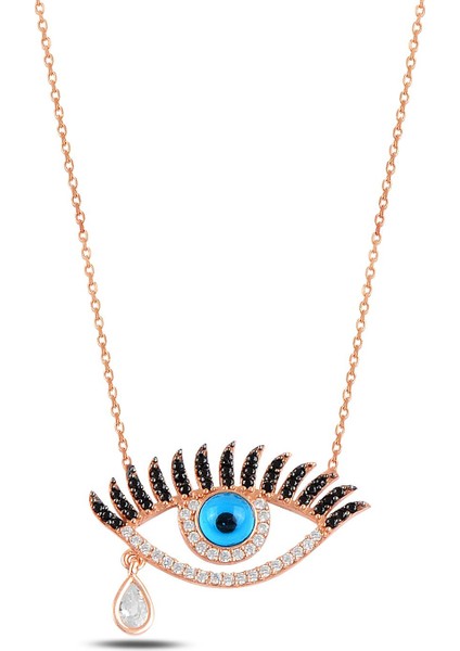 Mix Taşlı Rose Göz Model Gümüş Kadın Kolye Gklgozmodl8-Ros