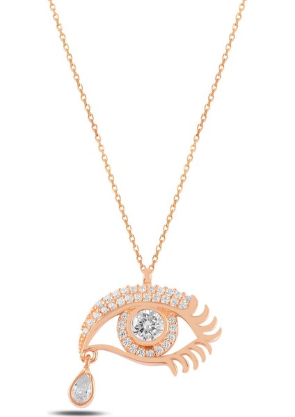 Zirkon Taşlı Rose Göz Model Kadın Gümüş Kolye Gklgozmodl5-Ros