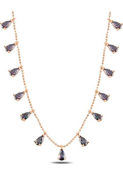 Mistik Topaz Taşlı Rose Kadın Gümüş Kolye GKLTSKLYM1D-ROS