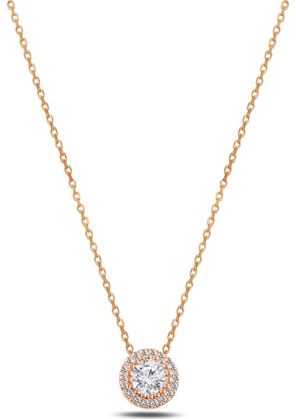 Zirkon Taşlı Model 1 Kadın Gümüş Kolye Gklzrkntsm1-Ros