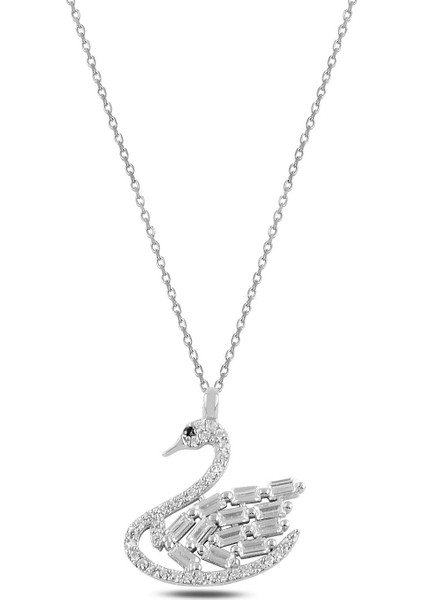 Zirkon Taşlı Kuğu Model Gümüş Kadın Kolye Gklkugumdl1-Ros