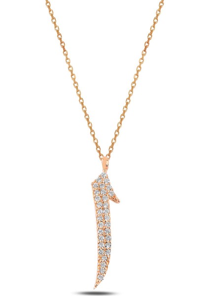 Zirkon Taşlı Elif Model Kadın Gümüş Kolye Gklelıfrose-Ros