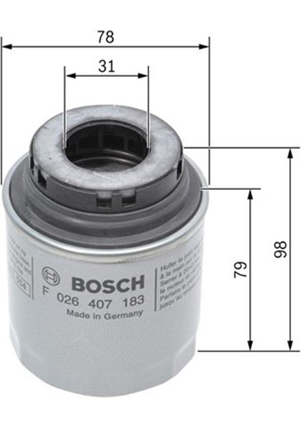 Yağ Filtresi Golf Vı-Jetta Iv-Polo-Touran-Passat-Tıguan-Beetle-A3-Ibıza-Fabıa-Octavıa 1.4 Tsi F026407183