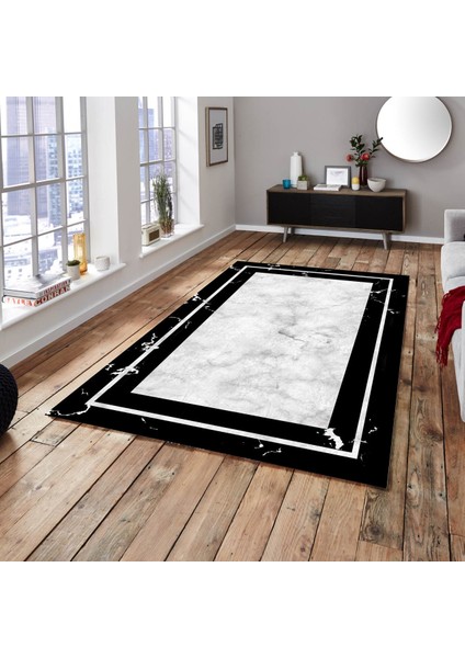 Cappio Dijital Siyah Beyaz Halı (Makine'de Yıkanabilir)