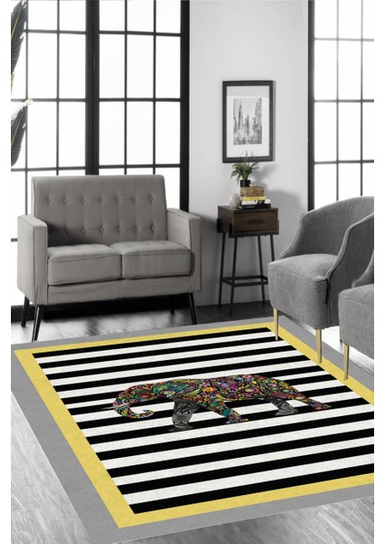 Cappio Flamingo Desenli Zigzag Çizgili Halı (Makine'de Yıkanabilir)
