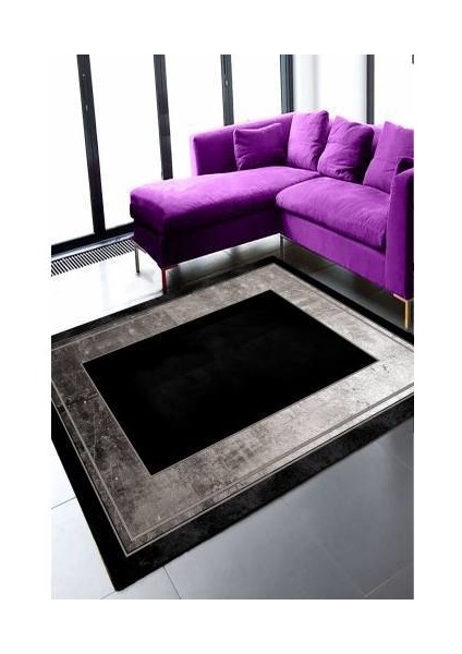 Cappio Gümüş Çerçeveli Siyah Halı (Makine'de Yıkanabilir)