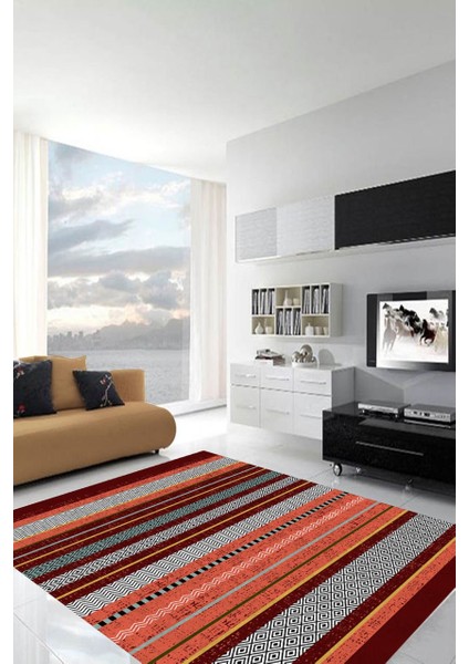 Cappio Kilim Desenli Kırmızı Halı (Makine'de Yıkanabilir)