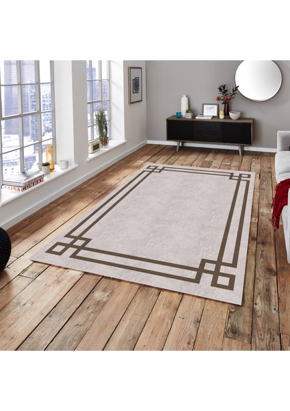 Cappio Modern Köşeli Beyaz Kahverengi Halı(Makine'de Yıkanabilir)