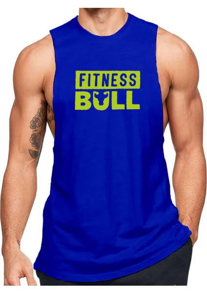 Mavi Erkek Regular Fit -Fitness Bull- Baskılı Bisiklet Yaka Kolsuz T-Shirt