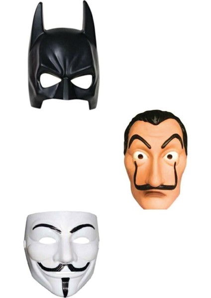 Luxury Shop 3'lü  Maske Seti (Batman Maskesi, Vandetta Maskesi , La Casada Papel Maskesi )