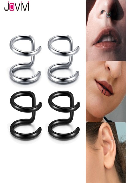 Gümüş Renk Sıkıştırmalı Kıstırmalı Çelik Küpe Kıkırdak Dudak Burun Piercing