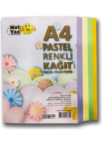 A4 Pastel 100 Yaprak 4 Renk