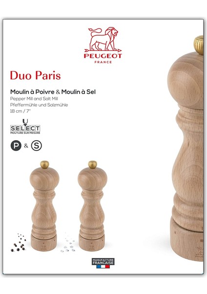 Paris U Select Naturel 2'li Karabiber ve Tuz Değirmen Seti 18CM