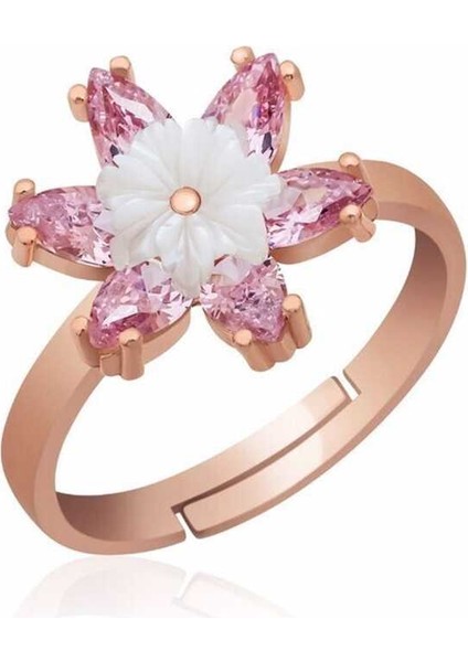 Gümüş Pembe Lotus Çiçeği Yüzük