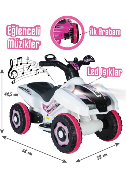 Uj Toys Müzikli ve LED Işıklı Akülü Atv 6V Ranger Beyaz Prenses