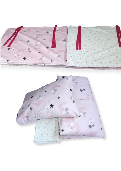 Bebek/çocuk Uyku Seti Pembe Hilal/yıldızlı 7 Parça