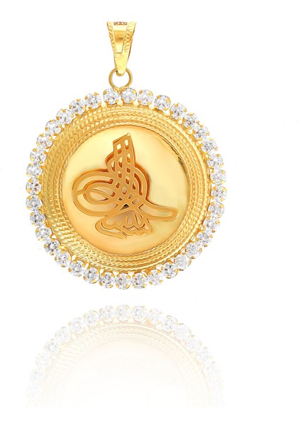 Prenses Pırlanta Kadın 14 Ayar Altın Yuvarlak Model Taşlı Osmanlı Tuğrası