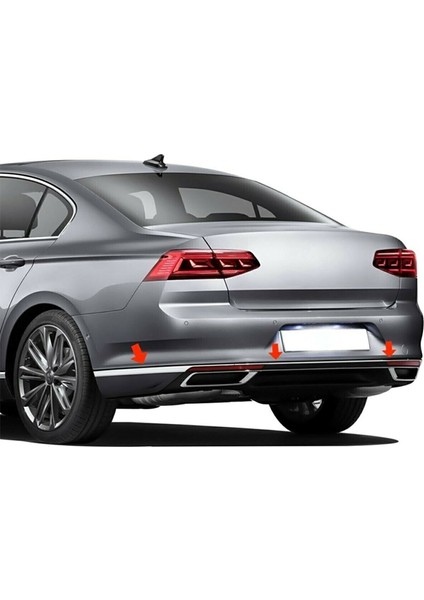 Vw Passat B8.5 ( 2018-2019-2020-2021 ) Arka Tampon Alt  3 Parça Paslanmaz Krom