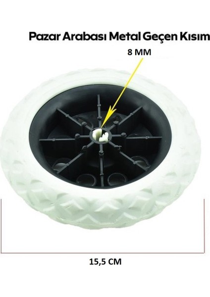 Tak Çıkar Pazar Araba Teker Geçmeli Bebek Arabası Tekerleği BEYAZ 15,5 CM 2 ADET