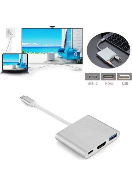 Type-C To HDMI USB 3.0 Çevirici 3'in 1 Dönüştürücü Adaptör