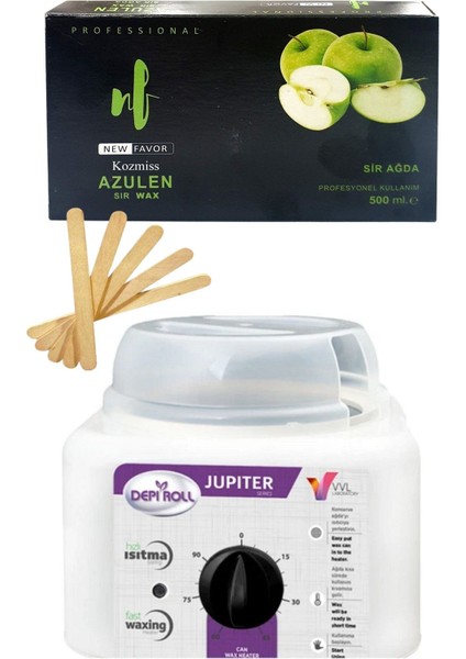 New Favor Azulen Kalıp Ağda 500 ml + Depirol Ağda Isıtıcı Makine 800 ml + 5 Ad Spatula Ağda Seti 3 Parça