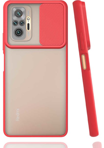 - Xiaomi Redmi Note 10 Pro - Kılıf Slayt Sürgülü Arkası Buzlu Lensi Kapak - Kırmızı - T17186