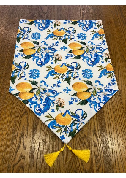 Tuğçe Demir Home Desıgn Mavi Limon Desen Runner Supla (Amerikan Servis) Takım