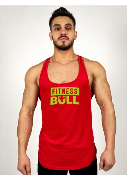 Kırmızı Erkek Regular Fit -Fitness Bull- Baskılı Sporcu Atlet