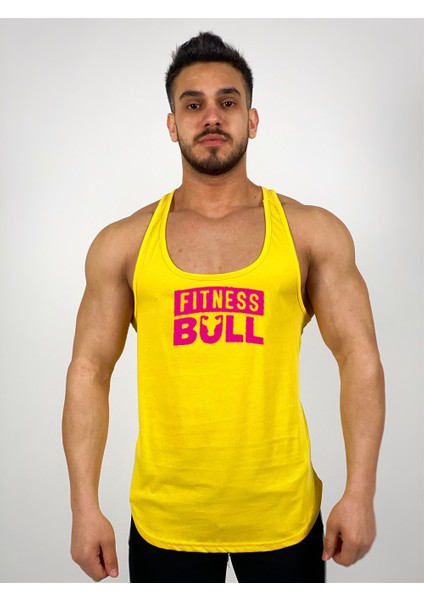 Sarı Erkek Regular Fit -Pink Fitness Bull- Baskılı Sporcu Atlet