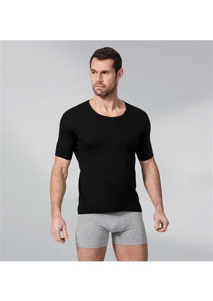 3 Adet Siyah Renk Ribana Bisiklet Yaka Fanila