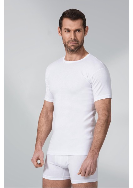 6 Adet Beyaz Renk Ribana 0 Yaka Fanila