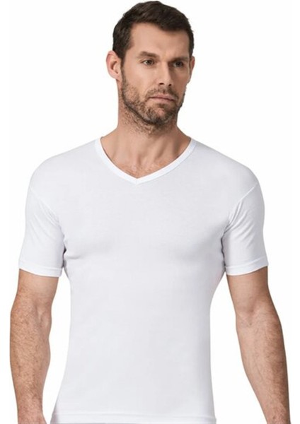 3 Adet Beyaz Renk Ribana V Yaka Fanila