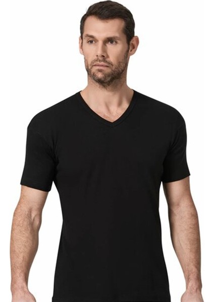 3 Adet Siyah Renk Ribana V Yaka Fanila