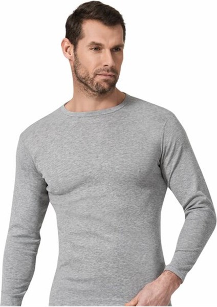 3 Adet Gri Renk Ribana Uzun Kollu Fanila