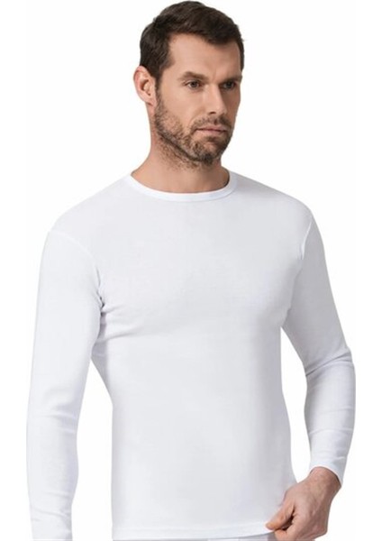 6 Adet Beyaz Renk Ribana Uzun Kollu Fanila