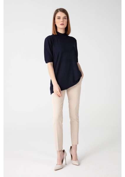 Kadın Likralı Kısa Kollu Yarım Balıkçı Bluz Koyu Lacivert fiyatları