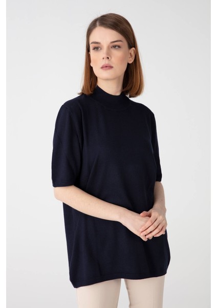 Kadın Likralı Kısa Kollu Yarım Balıkçı Bluz Koyu Lacivert indirimleri