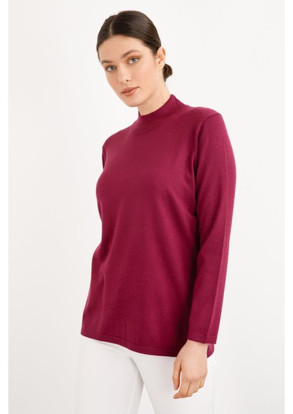 Kadın Likralı Uzun Kol Basic Yarım Balıkçı Bluz Mürdüm fiyatları