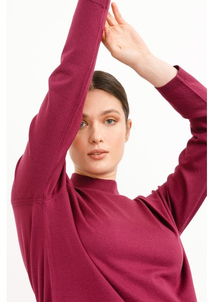 Kadın Likralı Uzun Kol Basic Yarım Balıkçı Bluz Mürdüm fırsatları