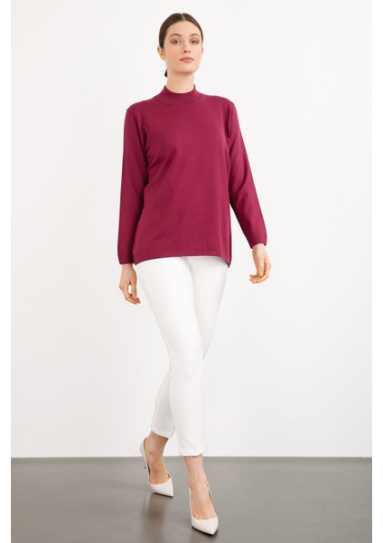 Kadın Likralı Uzun Kol Basic Yarım Balıkçı Bluz Mürdüm indirimleri