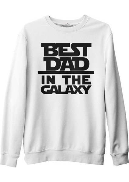 Lordd T-Shirt Best Dad In The Galaxy Beyaz Erkek Kalın Sweatshirt