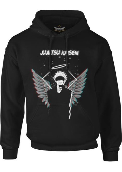 Lordd T-Shirt Jujutsu Kaisen - Kanat Siyah Erkek Fermuarsız Kapüşonlu