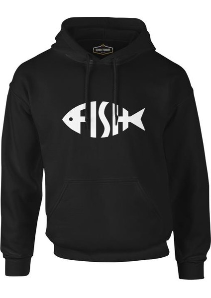Lordd T-Shirt Fish With Letters Siyah Erkek Fermuarsız Kapüşonlu